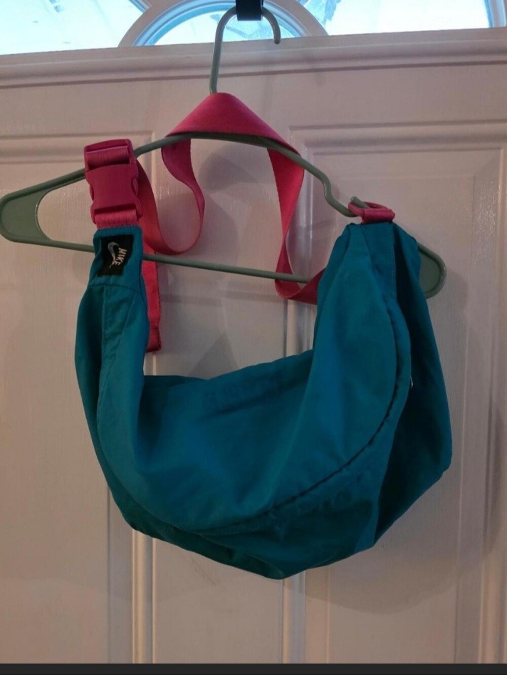 Retro Nike Teal Sling Bag with Pink Strap